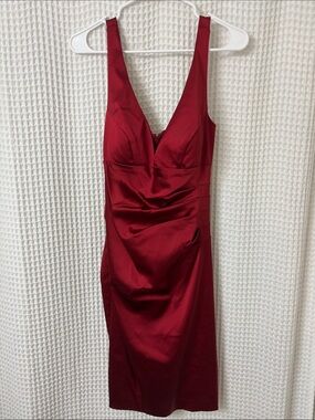 XSCAPE Satin Red Ruched Sleeveless Cocktail Dress Size 10